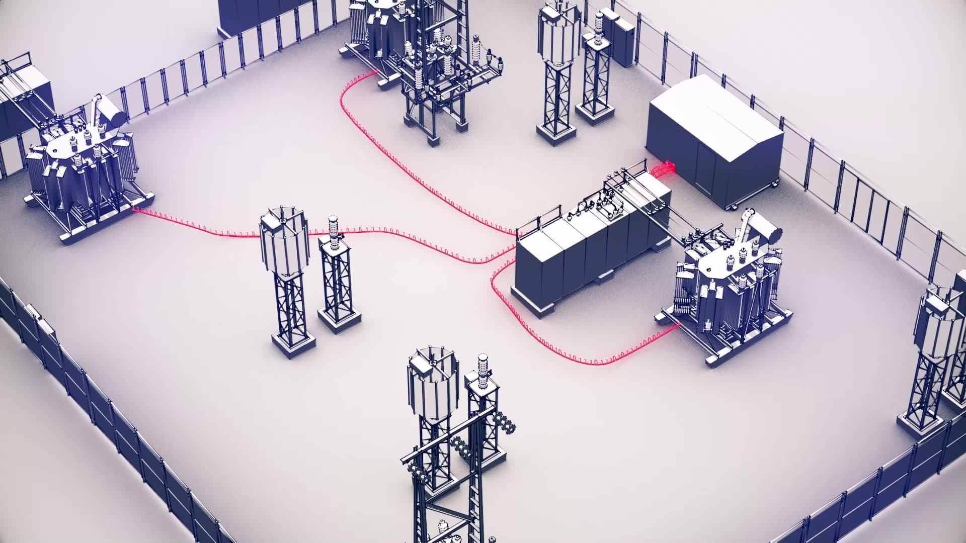 Fingrid — isometric substation with monitoring data paths